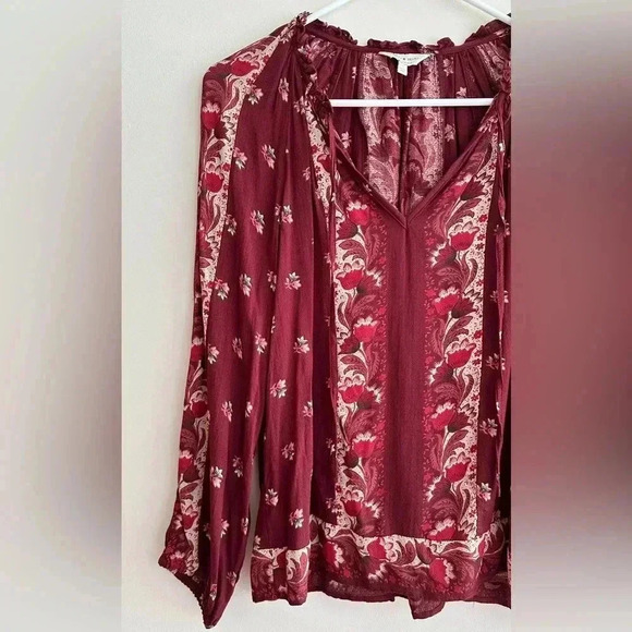 Lucky Brand Rust Bohemian Floral Peasant Blouse, Size Small - Picture 5 of 16
